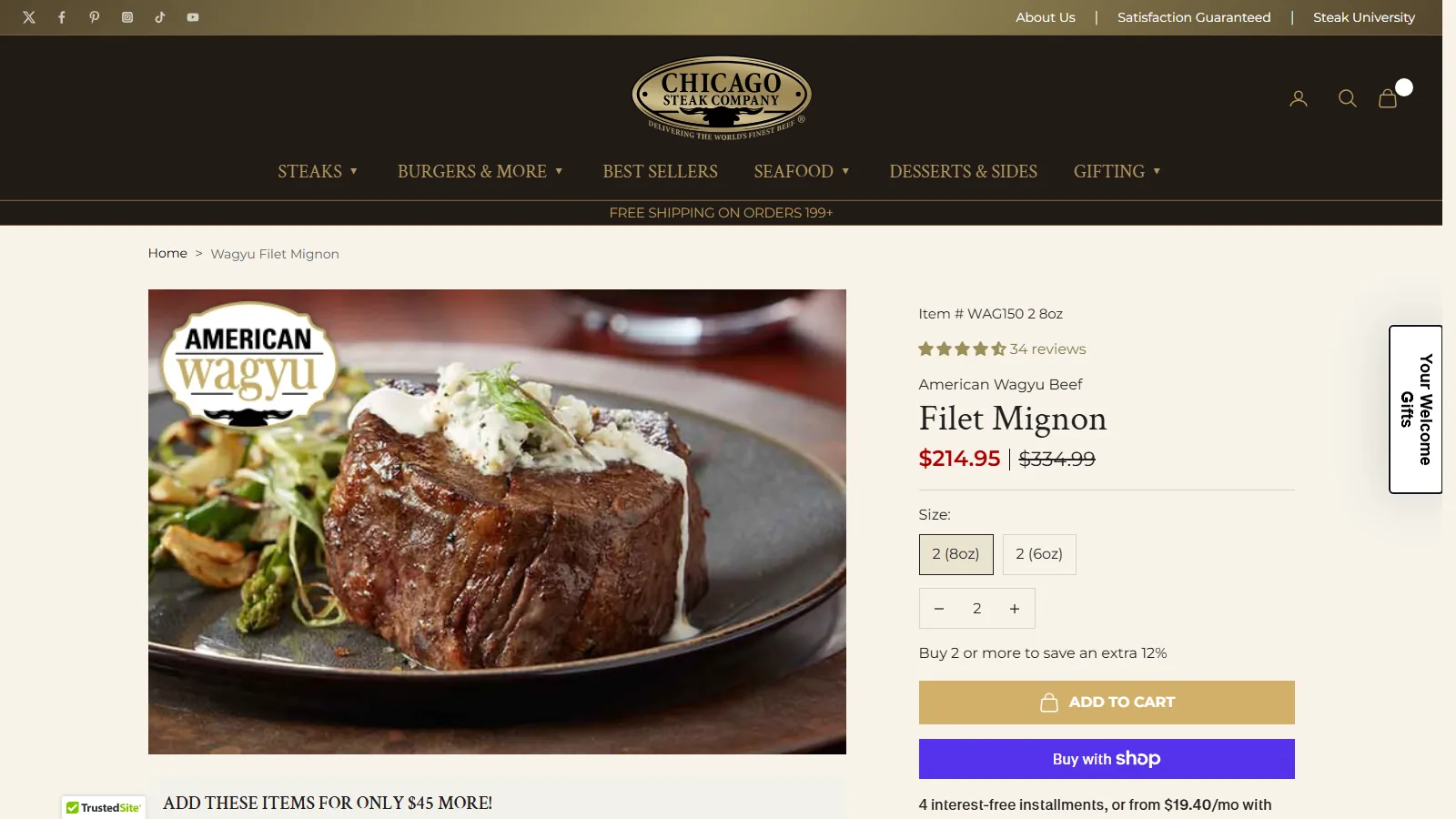 The American Wagyu sticker from the grid appears again on the product's main image.