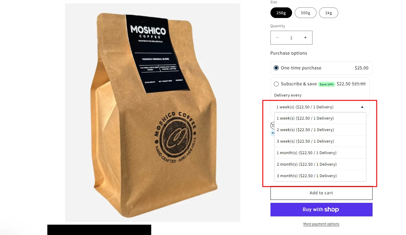 Subscribers pick a delivery every one to three weeks, or every one to three months.