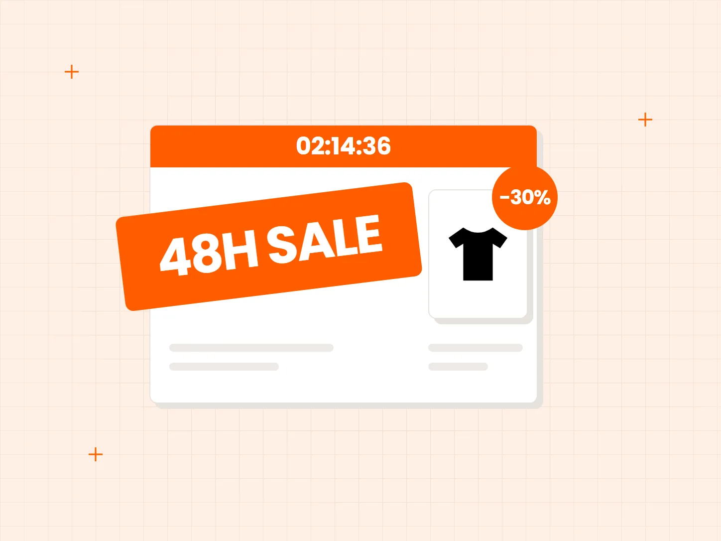 A sale banner with a countdown timer and a sale label on a product card