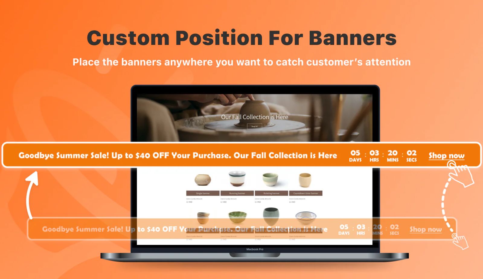 TA banner and sale pop up