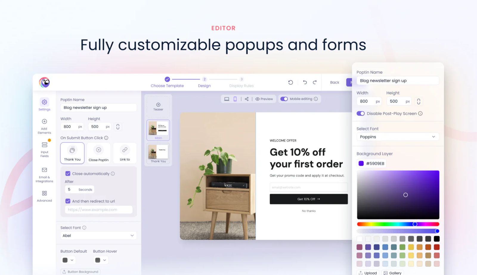 Poptin email popup