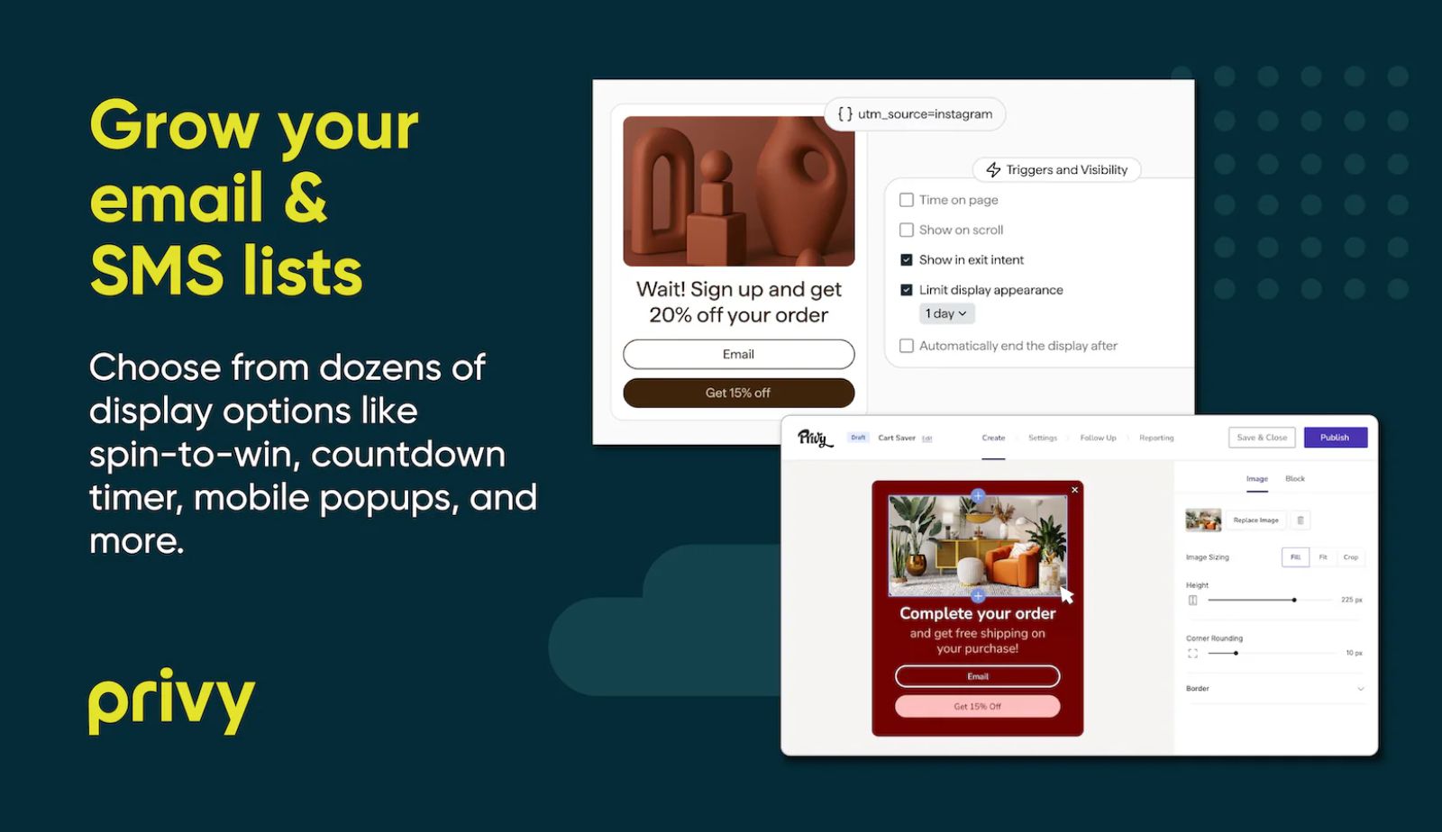 Privy email SMS popup
