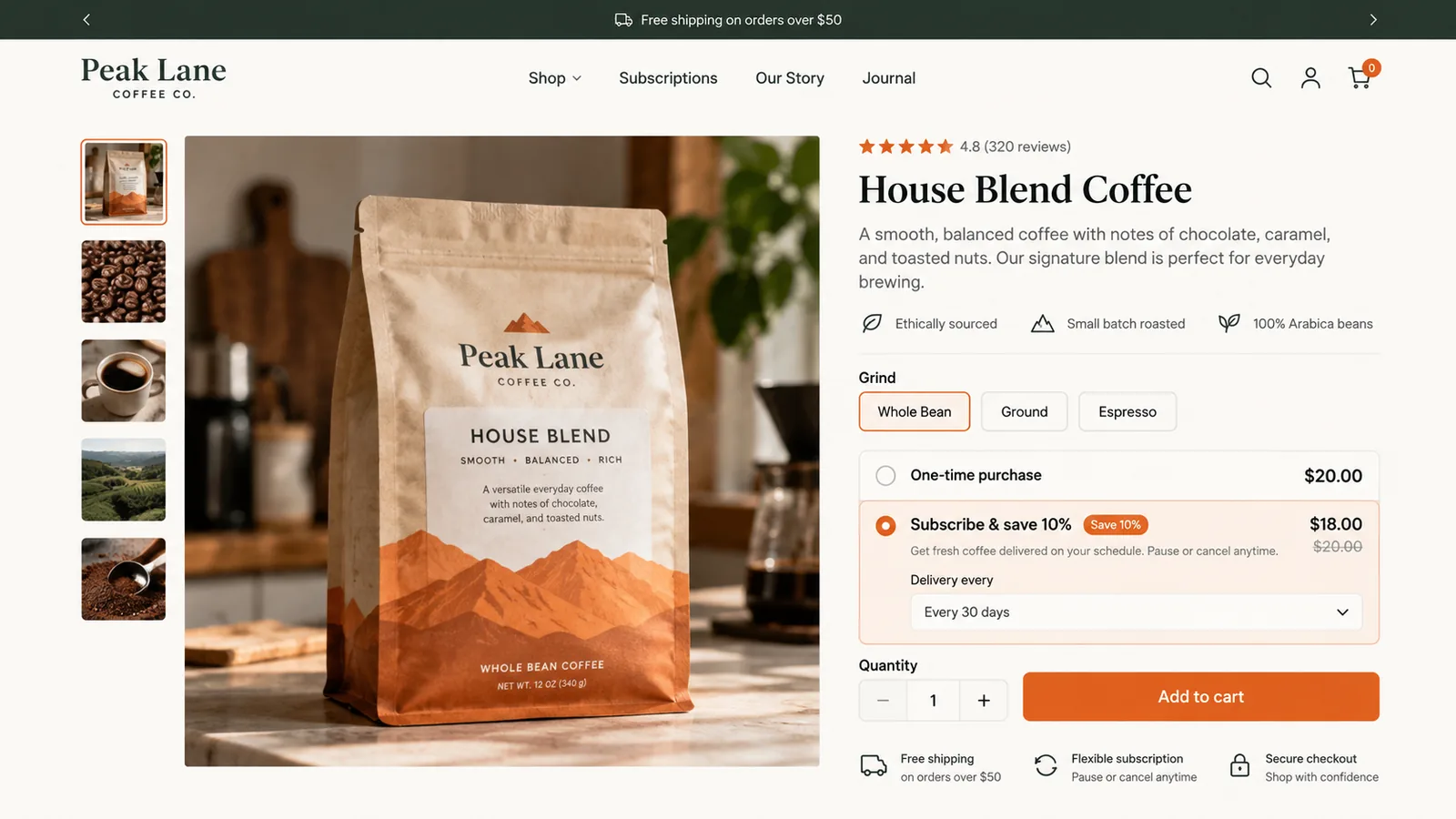 Subscribe and save widget on a product page
